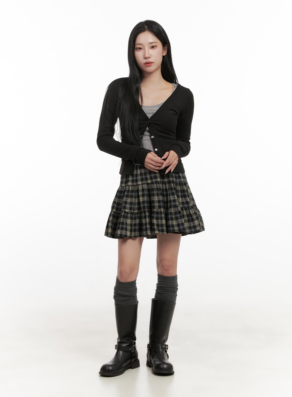 Checkered Ruffle Mini Skirt CD404
