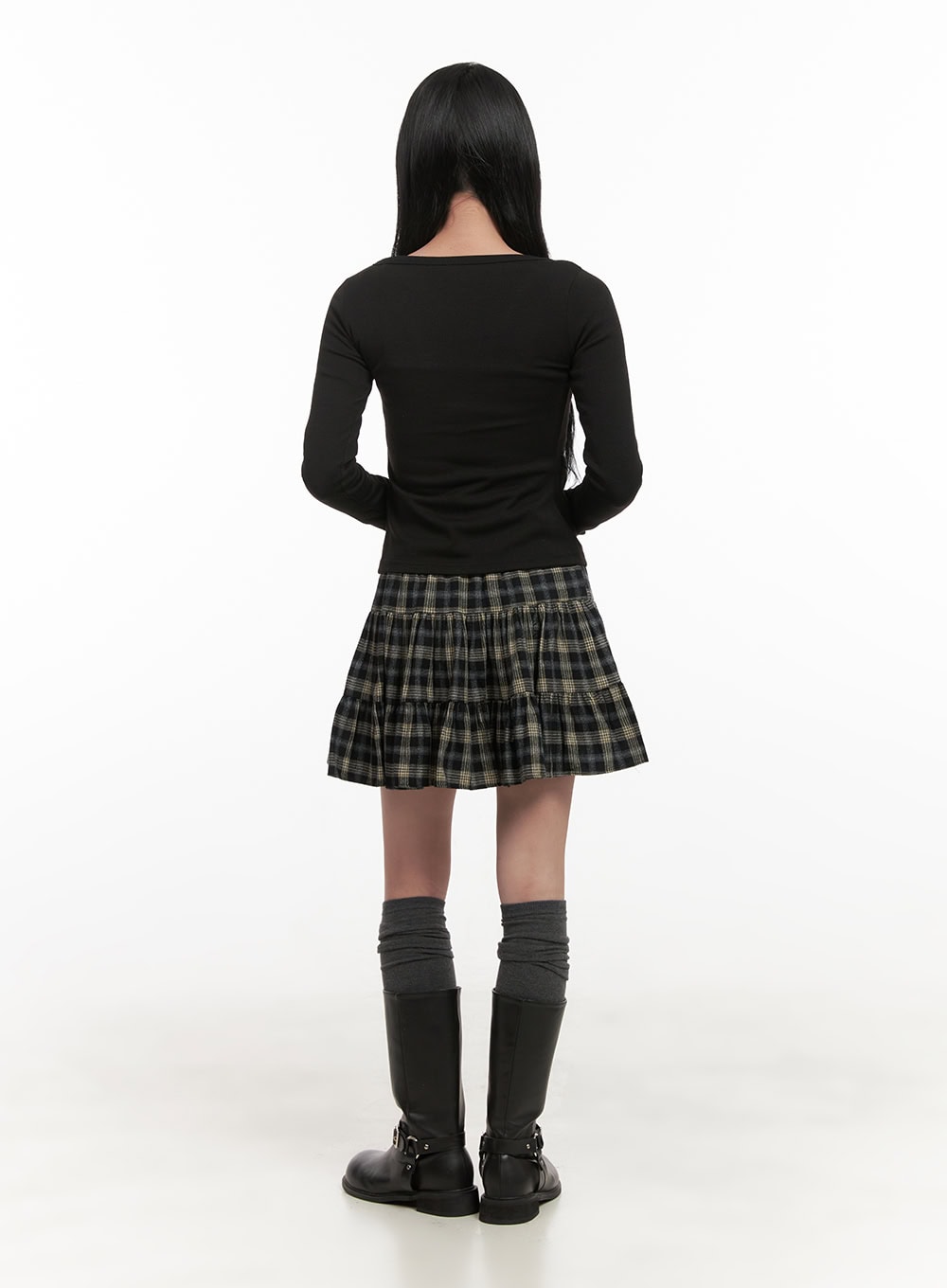 Checkered Ruffle Mini Skirt CD404