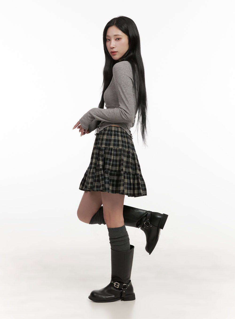 Checkered Ruffle Mini Skirt CD404