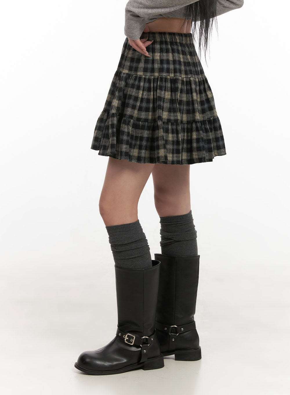 Checkered Ruffle Mini Skirt CD404