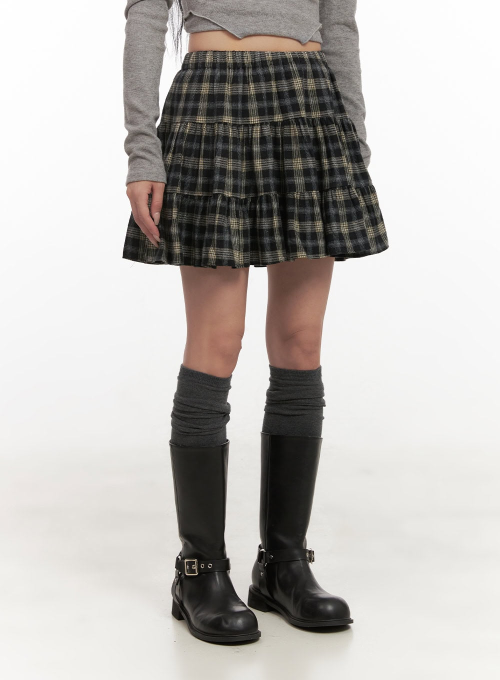 Checkered Ruffle Mini Skirt CD404